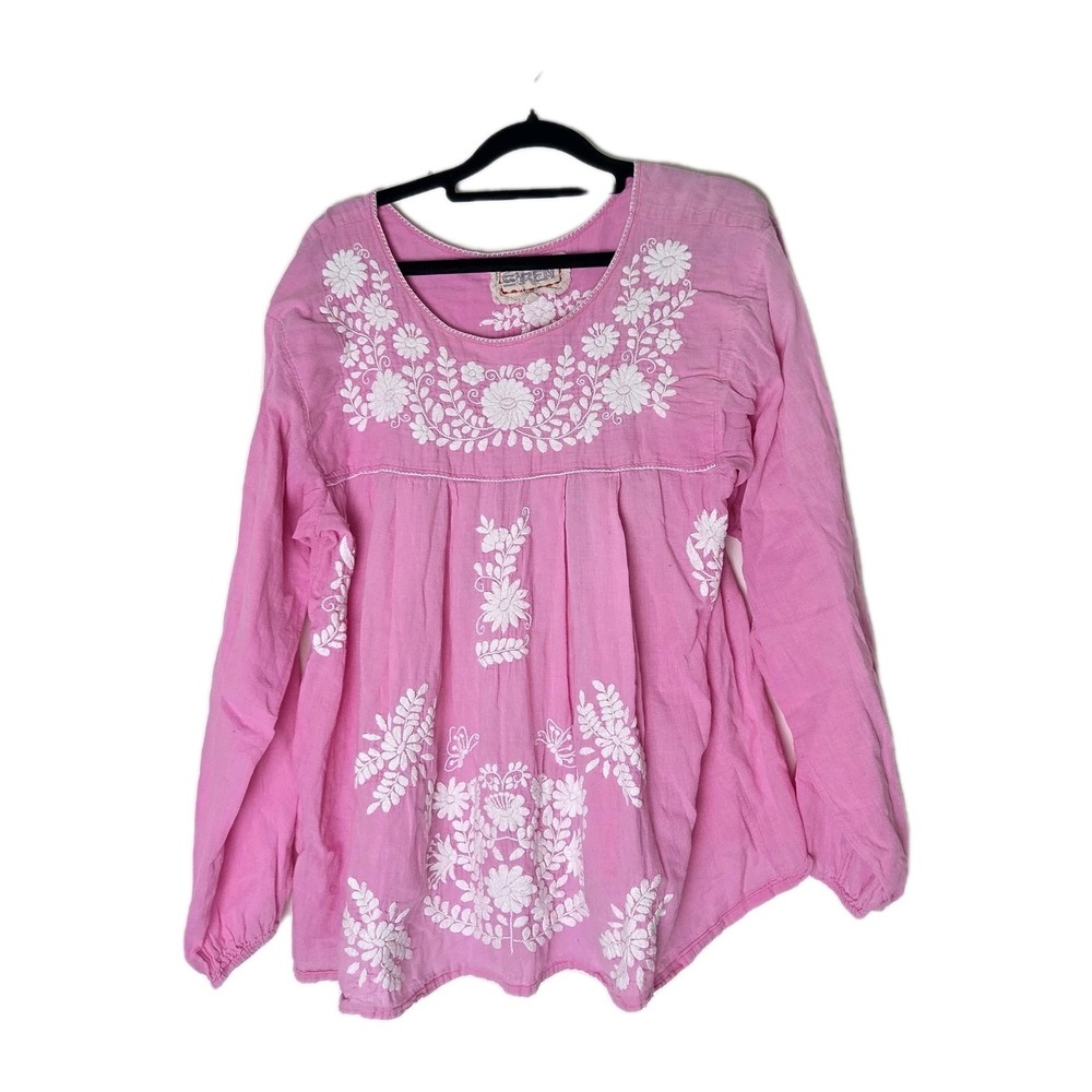 Siren Embroidered Cotton tunic top blouse Pink Cotton Size Sz XL Boho